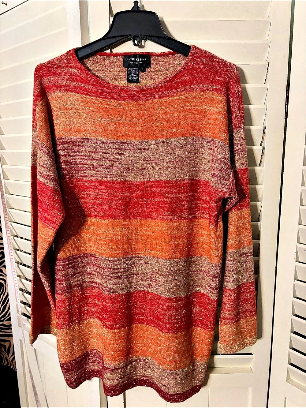 Vintage Anne Klein for Sadimara Striped Metallic Knit Sweater in Orange & Red